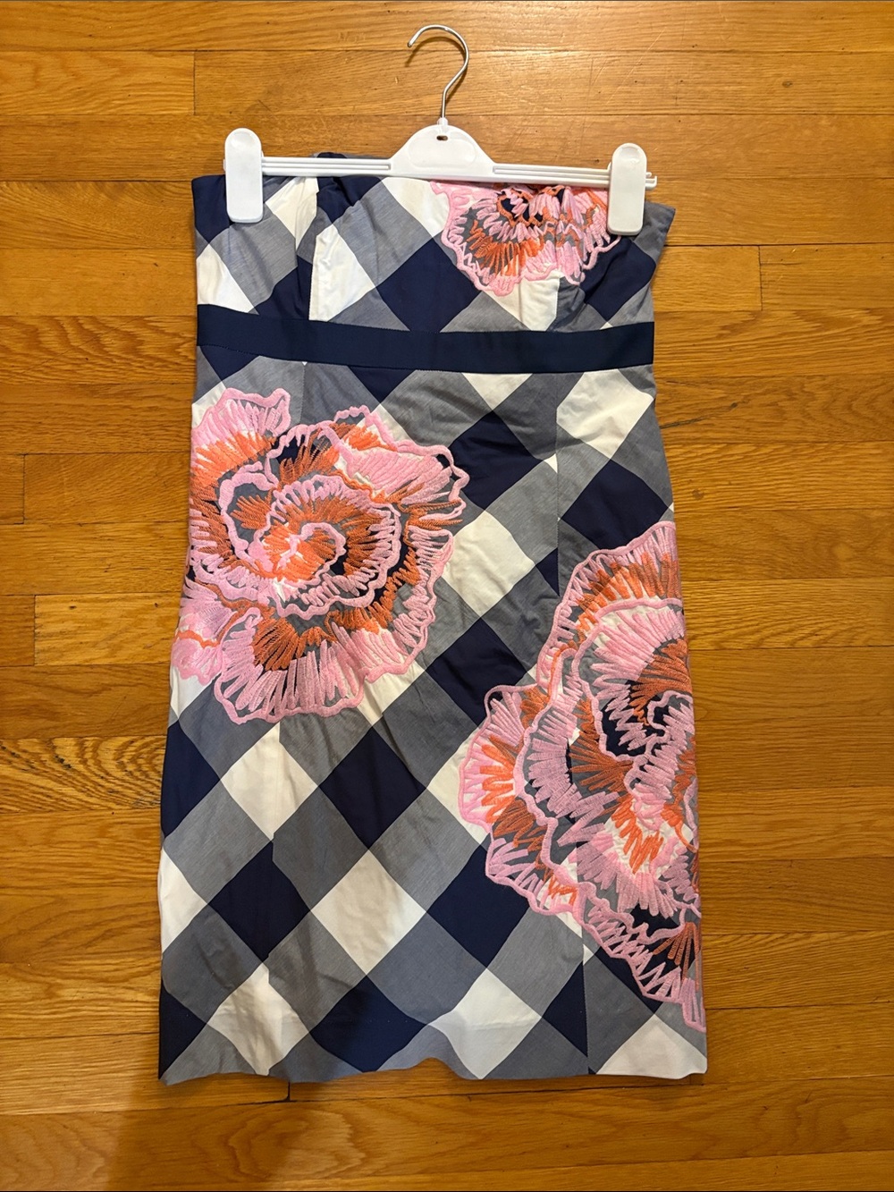Lilly Pulitzer Navy, White & Pink Floral Gingham Strapless Dress